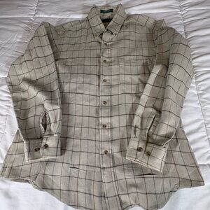 Claybrooke Outdoors Men’s M Beige Plaid Flannel Shirt Button Down Long Sleeve